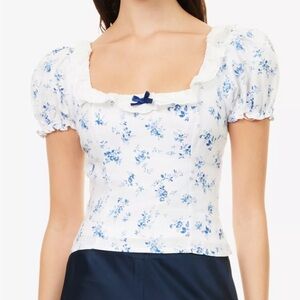 Alice Floral-Print Puff-Sleeve Linen Top